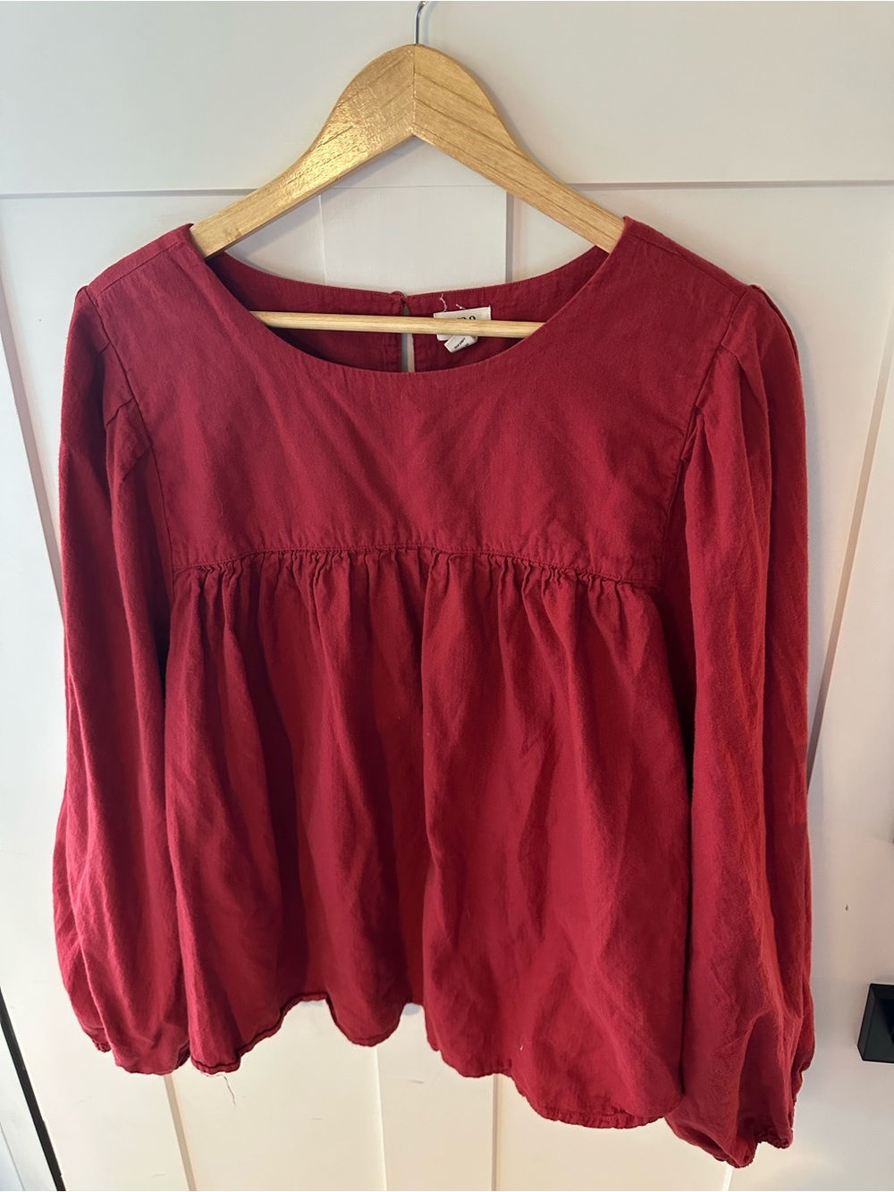 ANA Long-Sleeve Brick Red Peasant Blouse